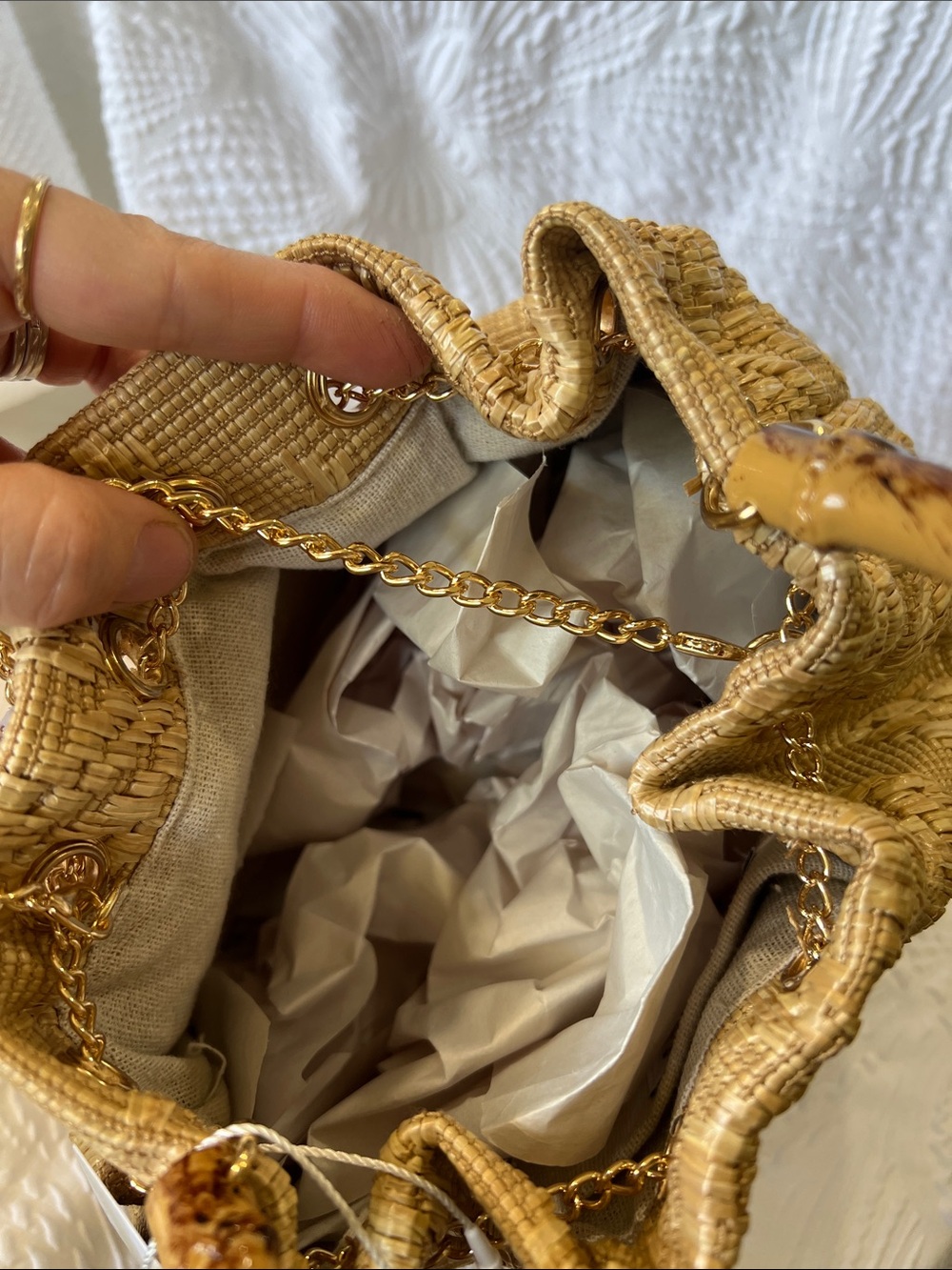 Tommy Bahama Woven Gold Metal bag with Metal Tassels Crossbody - Picture 3 of 5